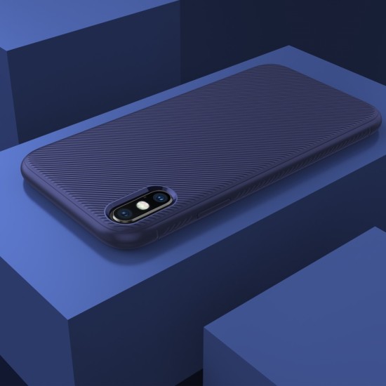 Twill Texture Silicone Mobile Phone Cover Shell priekš Apple iPhone XS Max - Tumši zils - triecienizturīgs silikona aizmugures apvalks (bampers, vāciņš, slim TPU silicone case shell cover, bumper)