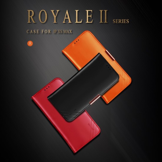 Dzgogo Royale II series priekš Apple iPhone XS Max - Melns - dabīgās ādas maciņš sāniski atverams ar stendu (maks, grāmatiņa, genuine leather book wallet case cover stand)