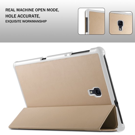 Tri-fold Stand PU Smart Auto Wake/Sleep Leather Case priekš Samsung Galaxy Tab A 10.5 (2018) T590 / T595 - Zelts - sāniski atverams maciņš ar stendu