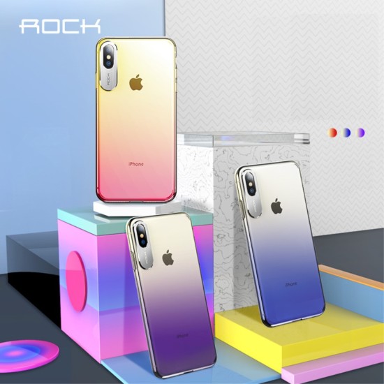 ROCK Aluminum Alloy Patch Gradient Color PC Hard Case priekš Apple iPhone XS Max - Sarkans - plastikāta aizmugures apvalks (bampers, vāciņš, slim PC case cover, bumper)