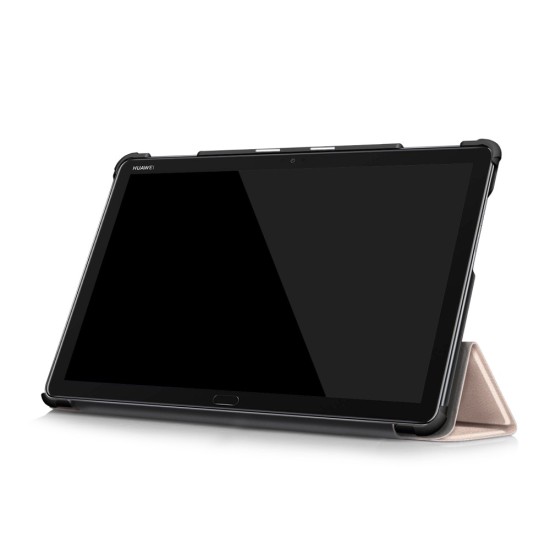 Tri-fold Stand PU Smart Auto Wake/Sleep Leather Case priekš Huawei MediaPad M5 Lite 10.1 - Zelts - sāniski atverams maciņš ar stendu