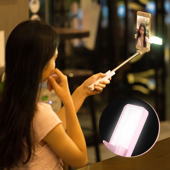 Usams ZB5103 (US-ZB051) Audio cable Selfie Stick with LED light - Rozā - Selfie monopod Teleskopisks stiprinājuma statīvs ar Led apgaismojumu