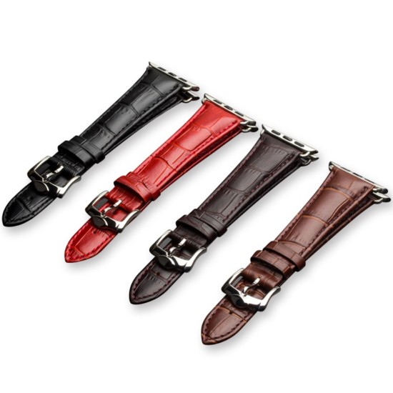 QIALINO Crocodile Pattern Genuine Leather Watch Wrist Strap для Apple Watch 42 / 44 / 45 mm / Ultra 49 mm - Чёрный - ремешок для часов из натуральной кожи