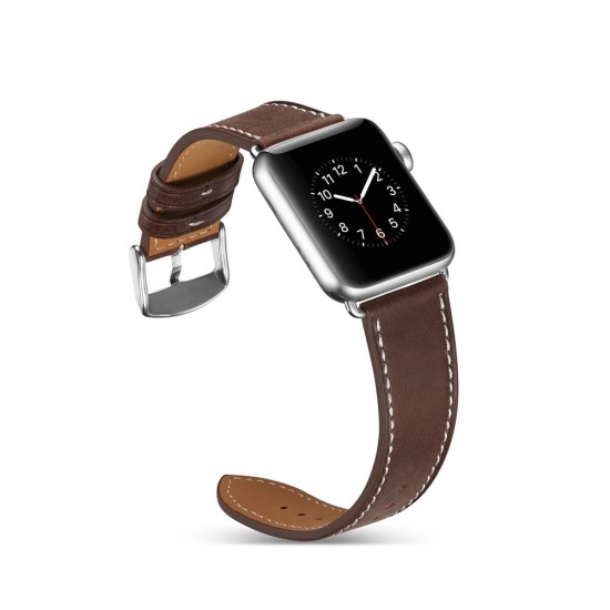 Top Layer Cowhide Leather Watch Band priekš Apple Watch 38 / 40 / 41 mm - Brūns - dabīgas ādas siksniņas (jostas) priekš pulksteņiem