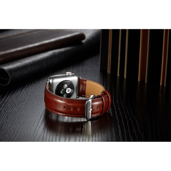 Top Layer Crazy Horse Texture Cowhide Leather Watch Band priekš Apple Watch 42 / 44 / 45 mm / Ultra 49 mm - Brūns - dabīgas ādas siksniņas (jostas) priekš pulksteņiem