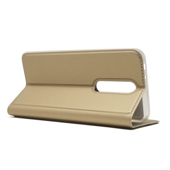 Auto-absorbed Leather Card Holder Case priekš Nokia 5.1 Plus - Zelts - sāniski atverams maciņš ar magnētu un stendu (ādas maks, grāmatiņa, leather book wallet case cover stand)