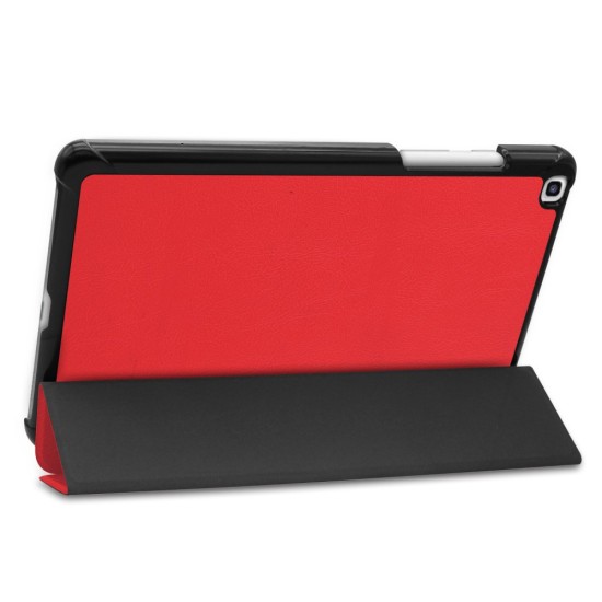 Tri-fold Stand PU Smart Auto Wake/Sleep Leather Case priekš Samsung Galaxy Tab A 8.0 (2019) T290 / T295 - Sarkans - sāniski atverams maciņš ar stendu