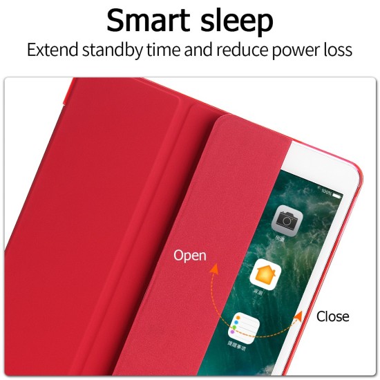 Tri-fold Stand PU Smart Auto Wake/Sleep Leather Case priekš Apple iPad Pro 10.5 (2017) / Air 3 10.5 (2019) - Sarkans - sāniski atverams maciņš ar stendu
