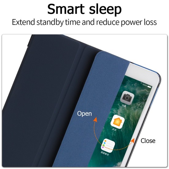 Tri-fold Stand PU Smart Auto Wake/Sleep Leather Case priekš Apple iPad Pro 10.5 (2017) / Air 3 10.5 (2019) - Tumši Zils - sāniski atverams maciņš ar stendu