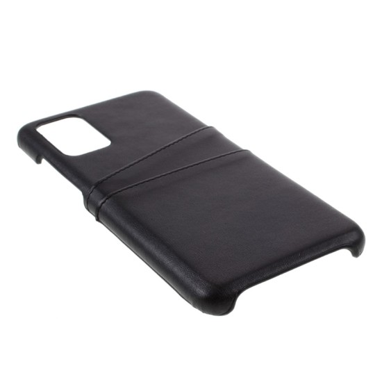 Double Card Slots PU Leather Coated PC Back Case priekš Samsung Galaxy S20 Plus 5G G986 - Melns - mākslīgās ādas aizmugures maciņš ar divām kabatiņām priekš kartēm