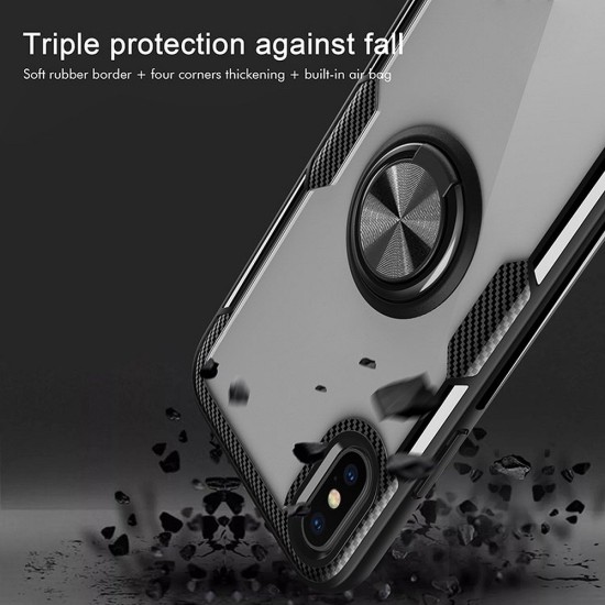 Forcell Carbon Clear Ring Back Case priekš Apple iPhone 11 Pro - Caurspīdīgs - triecienizsturīgs silikona aizmugures apvalks ar gredzenu