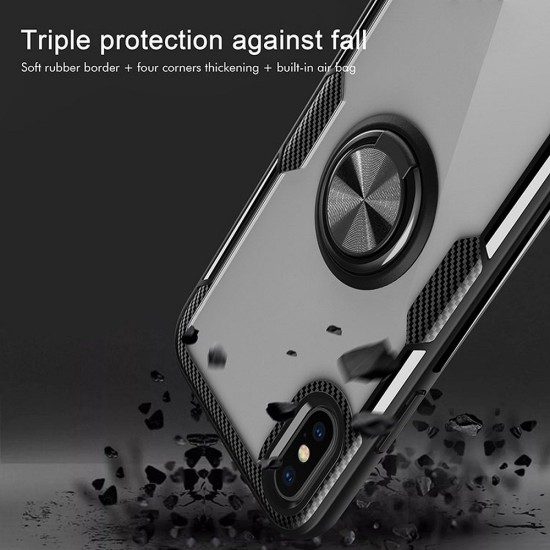 Forcell Carbon Clear Ring Back Case priekš Huawei P20 Lite - Caurspīdīgs - triecienizsturīgs silikona aizmugures apvalks ar gredzenu