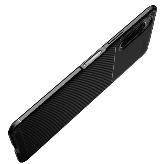 Beetle Series Carbon Fiber TPU Protection Phone Cover priekš Sony Xperia 10 II - Melns - triecienizturīgs silikona aizmugures apvalks (bampers, vāciņš, slim TPU silicone case shell cover, bumper)