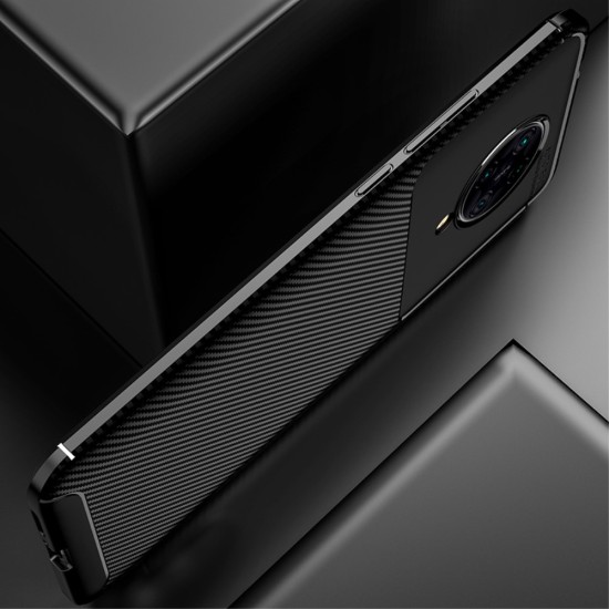 Beetle Series Carbon Fiber TPU Protection Phone Cover priekš Xiaomi Poco F2 Pro - Melns - triecienizturīgs silikona aizmugures apvalks (bampers, vāciņš, slim TPU silicone case shell cover, bumper)