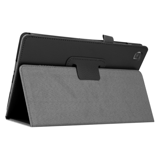 Litchi Texture Leather Stand Protective Case priekš Samsung Galaxy Tab A7 (2020 / 2022) T500 / T505 / T509 - Melns - sāniski atverams maciņš ar stendu