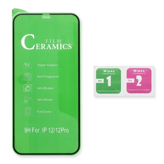 5D Full Glue Ceramic Film screen protector priekš Apple iPhone 12 / 12 Pro - Melns - Ekrāna Aizsargplēve