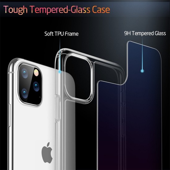 ESR Ice Shield Glass Back Case priekš Apple iPhone 11 - Melns - silikona un stikla aizmugures apvalks / bampers-vāciņš
