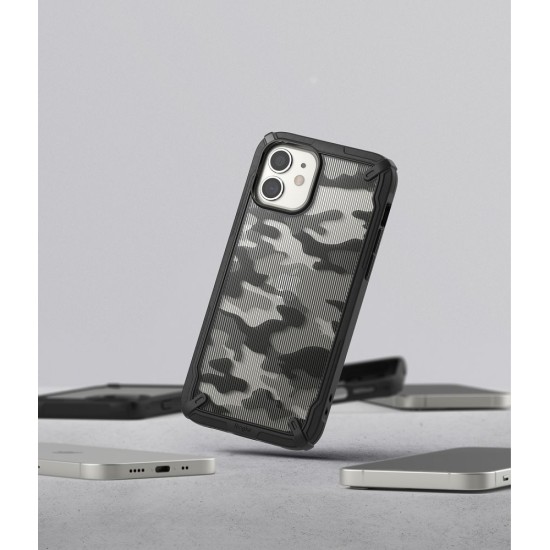 Ringke Fusion X Series Back Case priekš Apple iPhone 12 mini - Kamuflāža / Melns - triecienizturīgs silikona-plastikāta aizmugures apvalks / bampers-vāciņš