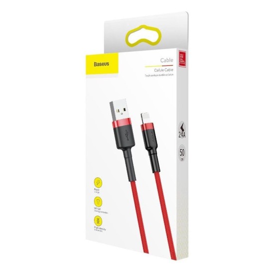 Baseus 0.5M Cafule 2.4A USB to Lightning cable - Sarkans - Apple iPhone / iPad lādēšanas un datu kabelis / vads