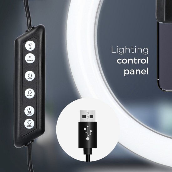 LED Ring Lamp RGBW Full Color 12 inch Tri-Pod 185 cm / USB Cable with Remote Control - Melns - Riņķa lampa, dienas gaismas statīvs