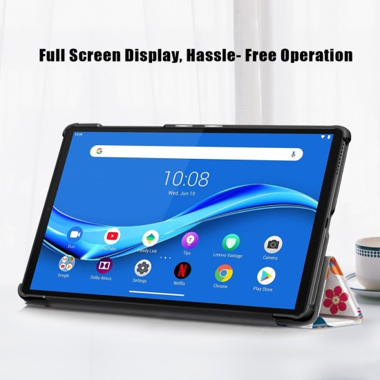 Tri-fold Stand PU Smart Auto Wake/Sleep Leather Case priekš Lenovo Tab M10 HD X306 - Taureņi / Puķes - sāniski atverams maciņš ar stendu