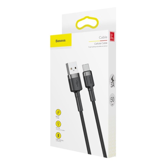 Baseus 2M Cafule 2A USB to Type-C cable - Melns - USB-C lādēšanas un datu kabelis / vads