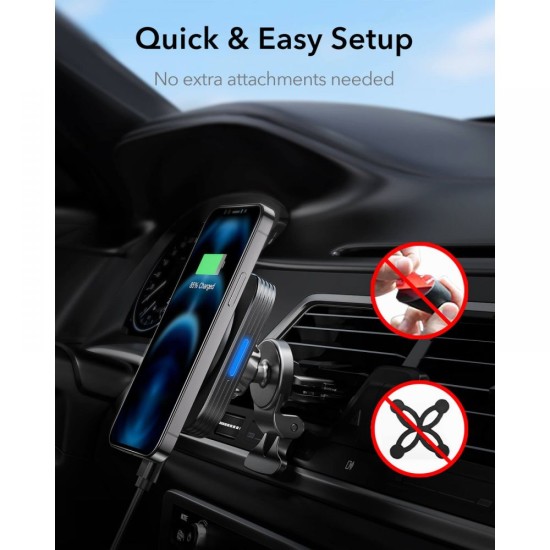 ESR Halolock MagSafe 10W Wireless QI Charger Air Vent Car Holder - Чёрный - Универсальный авто держатель крепление на решётку вентилятора с встроеной беспроводной зарядкой