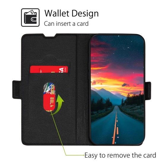Ultra-thin PU Leather Magnetic Closure Phone Case priekš Xiaomi Poco X4 Pro 5G - Melns - sāniski atverams maciņš ar magnētu un stendu / grāmatveida maks
