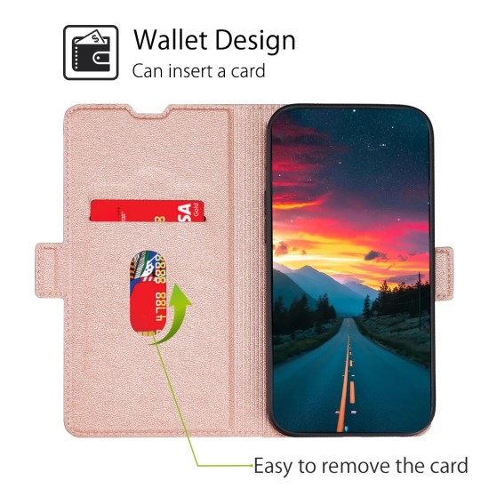 Ultra-thin PU Leather Magnetic Closure Phone Case priekš Xiaomi Poco X4 Pro 5G - Rozā Zelts - sāniski atverams maciņš ar magnētu un stendu / grāmatveida maks