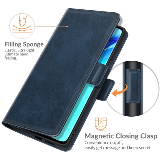 Magnetic Double Clasp PU Leather Book Case priekš Huawei P50 Pro - Zils - sāniski atverams maciņš ar magnētu un stendu