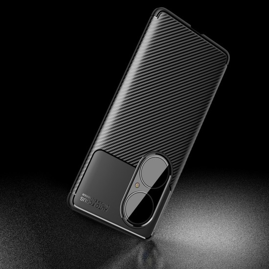 Beetle Series Carbon Fiber TPU Protection Phone Cover priekš Huawei P50 Pro - Melns - triecienizturīgs silikona aizmugures apvalks / bampers-vāciņš