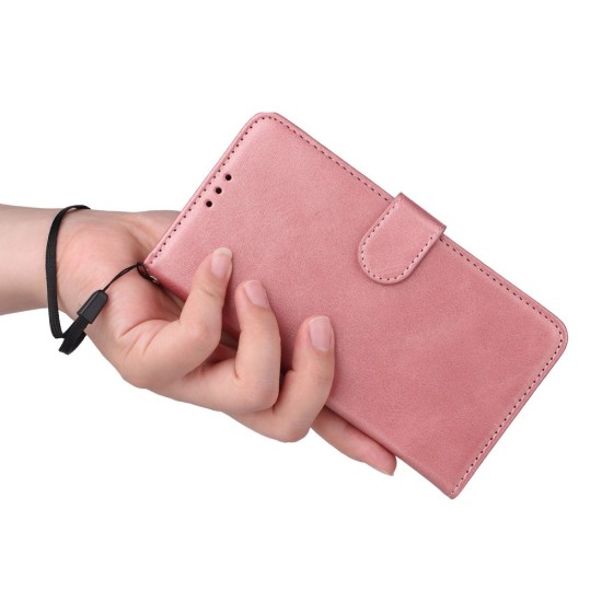 Classic Solid Color Wallet Leather Book Case with Clasp priekš Xiaomi Redmi A1 / A2 - Rozā Zelts - sāniski atverams maciņš ar magnētu un stendu