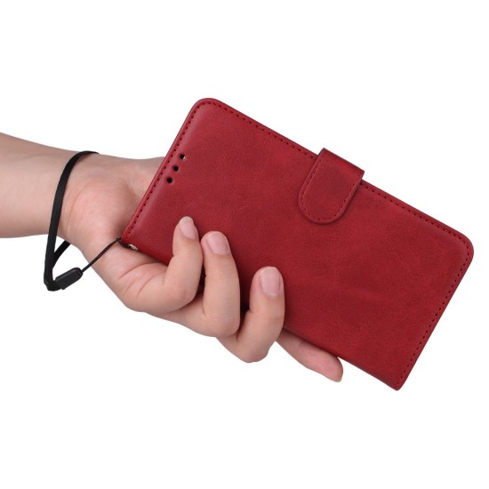 Classic Solid Color Wallet Leather Book Case with Clasp priekš Xiaomi Redmi A1 / A2 - Sarkans - sāniski atverams maciņš ar magnētu un stendu