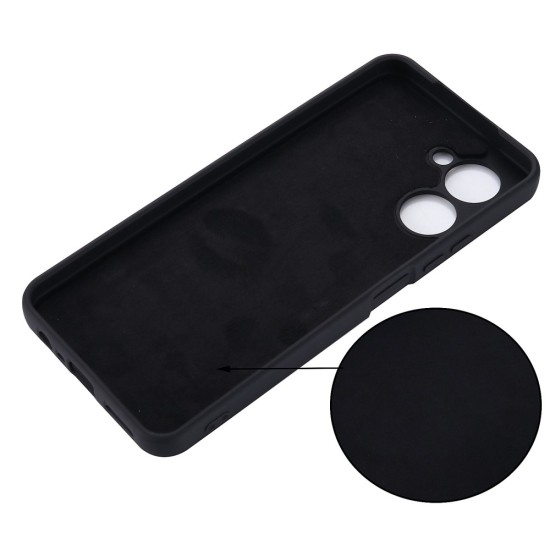 Microfiber Lining Liquid Silicone Shockproof Phone Case with Strap priekš Realme C33 - Melns - silikona aizmugures apvalks ar auklu / bampers