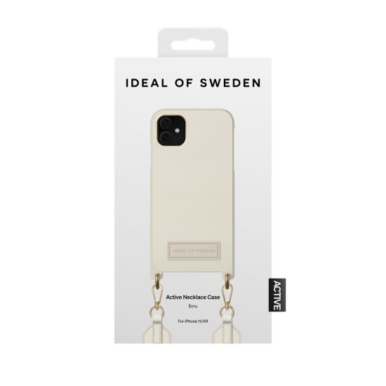 iDeal of Sweden Athena Necklace AS22 Back Case priekš Apple iPhone 11 - Ecru - mākslīgās ādas aizmugures apvalks ar siksniņu un Airpods somiņu / bampers-vāciņš