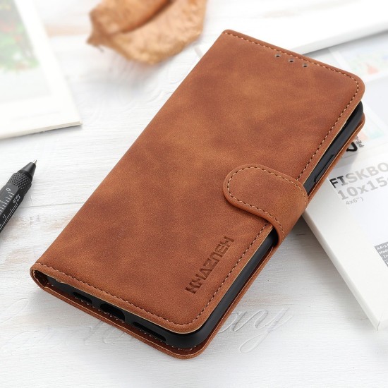 Khazneh Vintage Style PU Leather Book Case with Clasp priekš Nokia C21 - Brūns - sāniski atverams maciņš ar magnētu un stendu