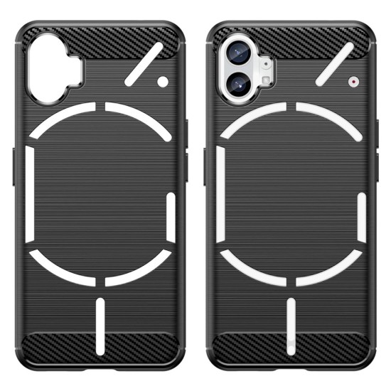 Simple Carbon TPU Back Phone Case priekš Nothing Phone (1) - Melns - triecienizturīgs silikona aizmugures apvalks / bampers-vāciņš