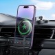 Hoco MagSafe 15W Wireles QI Charger Center Console Car Holder - Melns - Stiprinājums turētājs auto paneļa ar iebūvētu bezvadu lādētāju