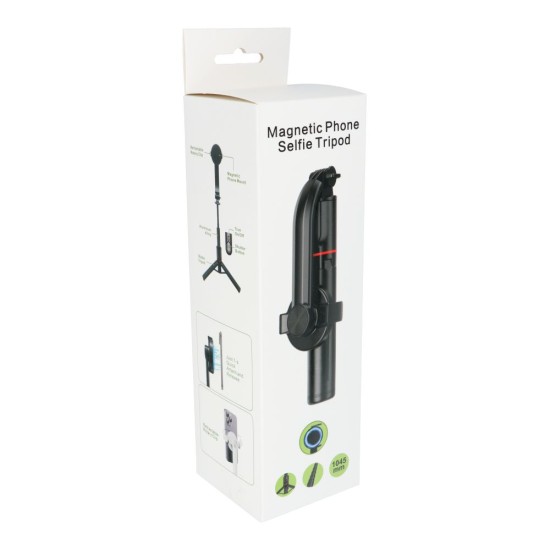 SSTR-C09 Selfie Stick with Wireless Remote Control tripod compatible with MagSafe - Melns - magnētiska selfija nūja ar statīvu