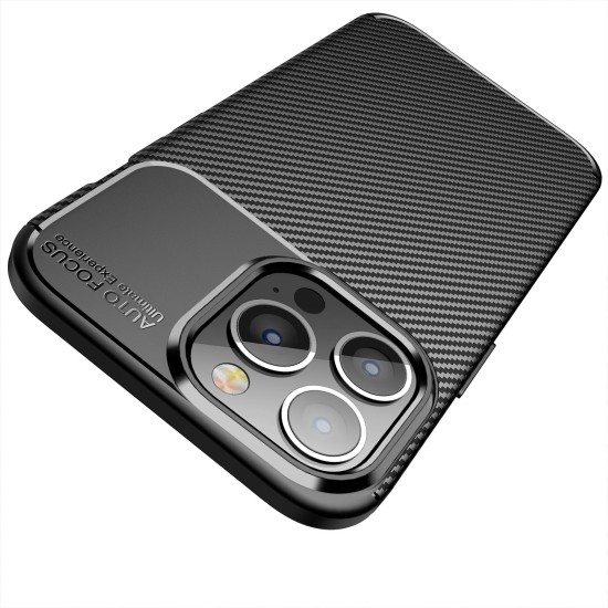 Carbon Premium Back Case priekš Apple iPhone 12 / 12 Pro - Melns - silikona aizmugures apvalks / bampers-vāciņš