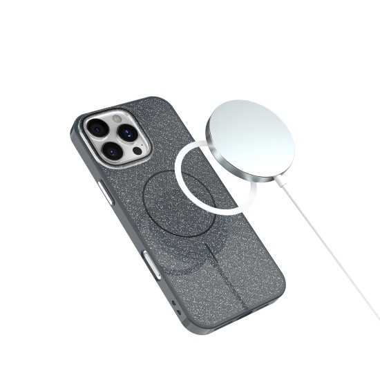 Glitter Thin Magsafe Back Case priekš Apple iPhone 13 - Melns - silikona aizmugures apvalks / bampers-vāciņš