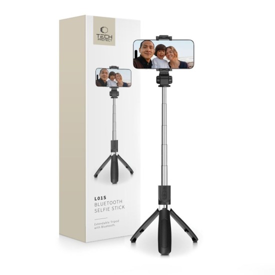 Tech-Protect L01S Bluetooth remote control Selfie Stick with Tripod - Melns - Selfie monopod Teleskopisks Universāla stiprinājuma statīvs