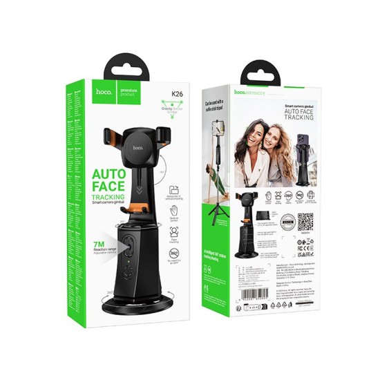 Hoco 360 degree Phone Holder with Gimbal Auto Face Tracking (4.5 - 7.0 inch) - Melns - viedtālruņu statīvs / stabilizators