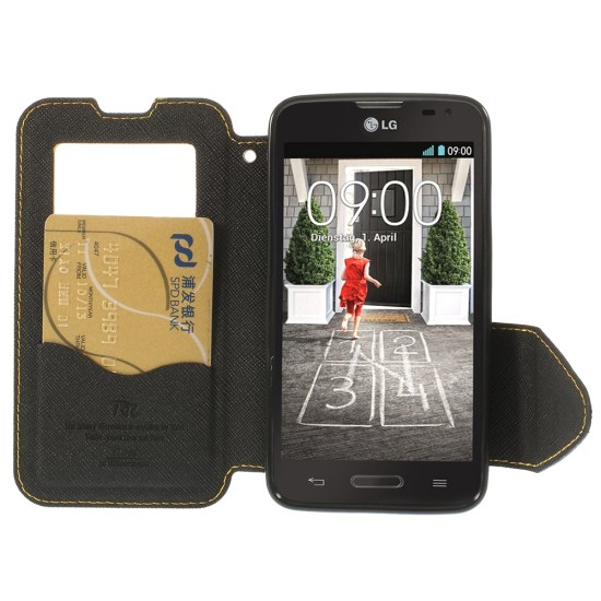 RoarKorea Fancy Diary View LG Optimus L70 D320 / L65 D280 Wake/Sleep - Dzeltens - sāniski atverams maciņš ar stendu un lodziņu (ādas maks, grāmatiņa, leather book wallet case cover stand)