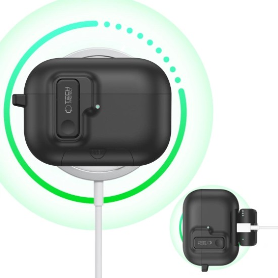 Tech-Protect Slim Hook Case priekš Apple Airpods Pro 3 - Melns - silikona apvalks bezvadu austiņu lādēšanas ierīcei ar karabīni