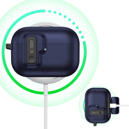Tech-Protect Slim Hook Case priekš Apple Airpods Pro 3 - Zils - silikona apvalks bezvadu austiņu lādēšanas ierīcei ar karabīni