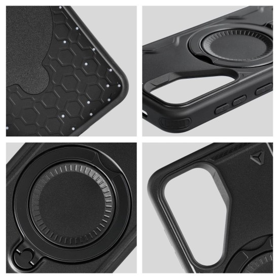 Frost Armor Back Case priekš Samsung Galaxy S25 FE 5G S731 - Melns - triecienizturīgs silikona-plastikāta aizmugures apvalks ar turētāju-statīvu / bampers-vāciņš