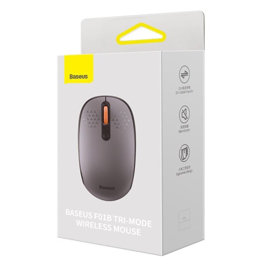 Baseus F01B Tri-Mode Wireless Optical BT Mouse 2.4G / 1600 DPI (BT3.0 / 5.0) - Pelēka - Bezvadu datorpele
