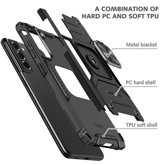 Nitro Armored Hybrid Back Case priekš Samsung Galaxy A27 5G A276 - Melns - triecienizturīgs silikona-plastikāta aizmugures apvalks ar gredzenu / bampers-vāciņš