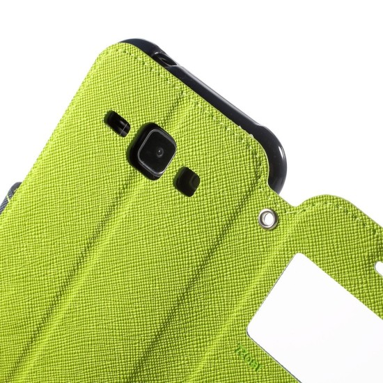 RoarKorea Fancy Diary View Samsung Galaxy J1 J120 (2016) - Zaļš - sāniski atverams maciņš ar stendu un lodziņu (ādas maks, grāmatiņa, leather book wallet case cover stand)